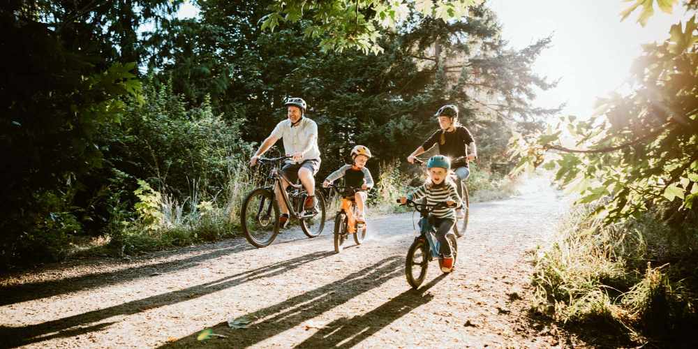 Family out for a bike ride near Boulder Crescent in Colorado Springs,Colorado