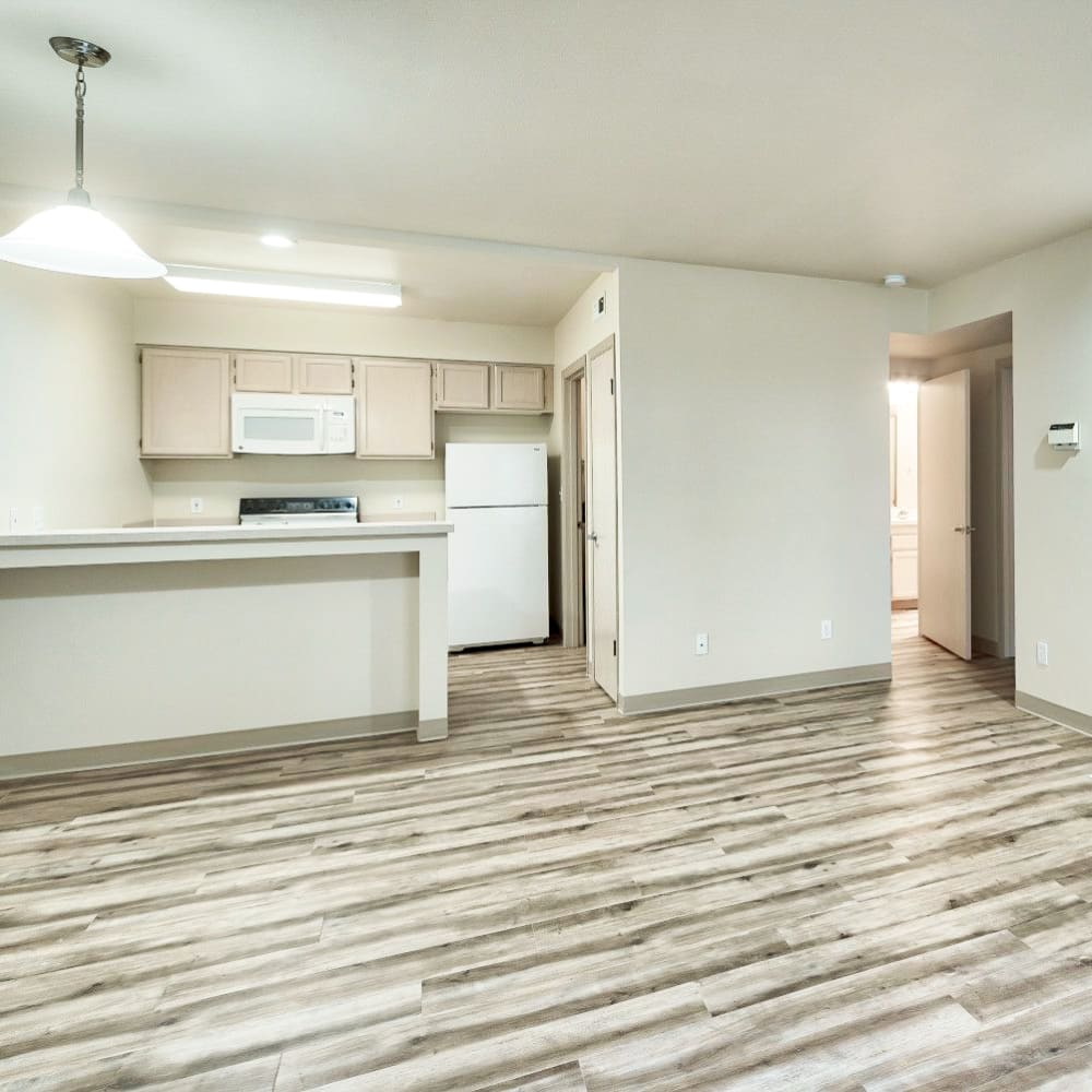 View of kitchen from living room