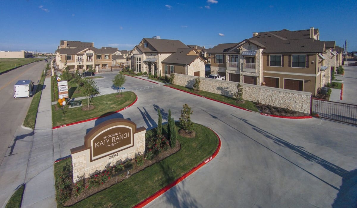 Aerial view of the gated community at The Crossing at Katy Ranch in Katy, Texas