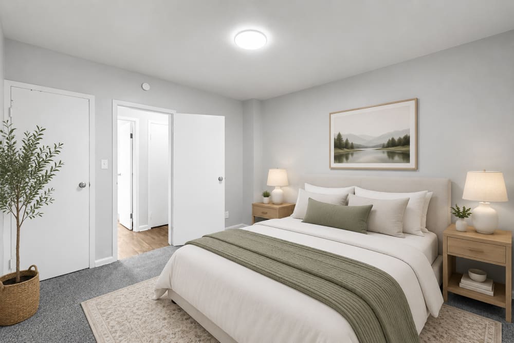 Bright bedroom at Wakonda Village in Des Moines, Iowa