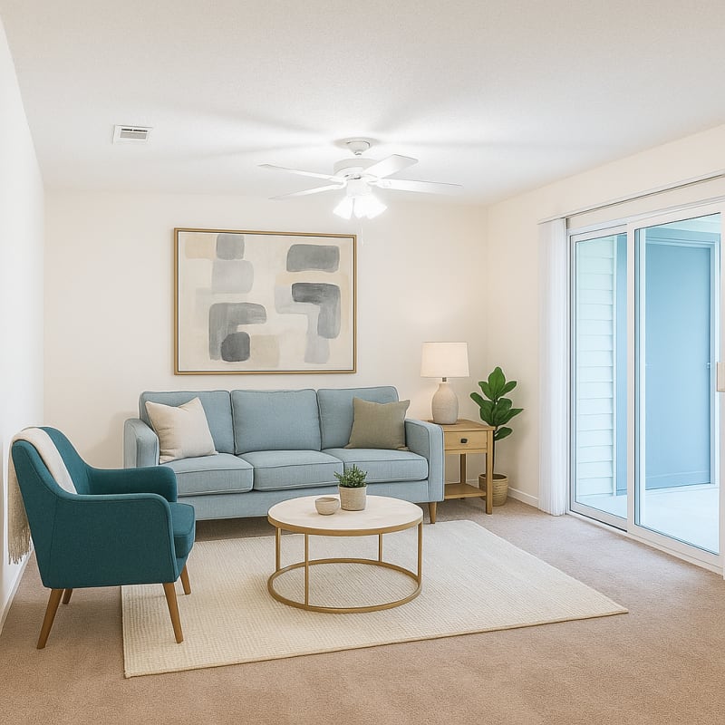 Living room at Creekwood Apartments in Gainesville, Florida