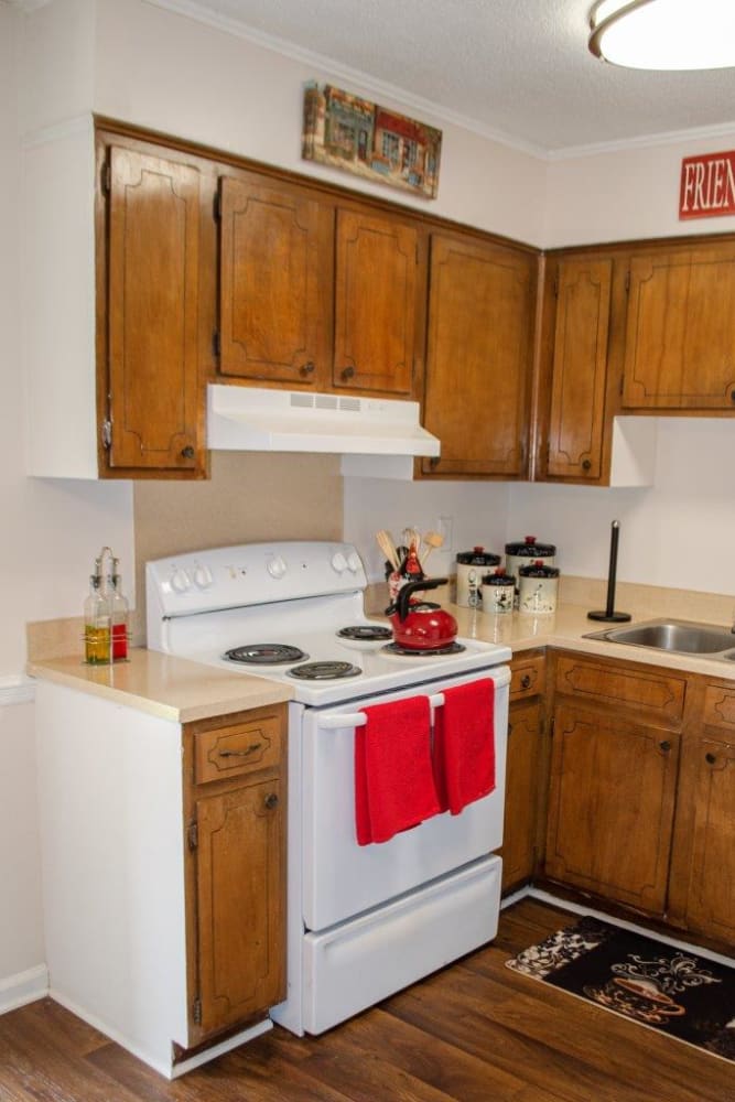 An apartment kitchen at Vista Villa in Charlotte, North Carolina