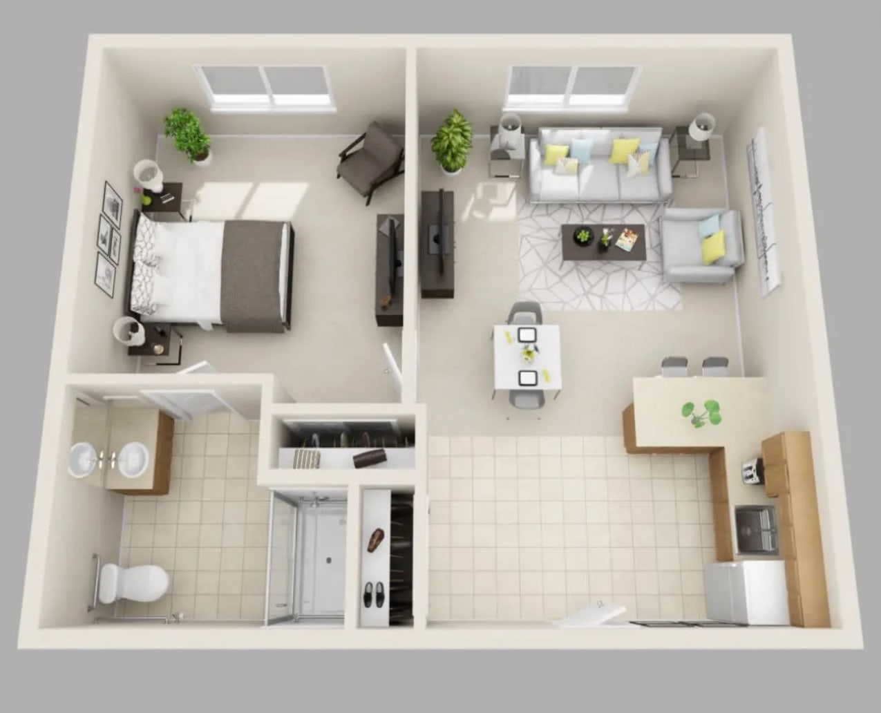 one bedroom floorplan at Brightwater Senior Living of Tuxedo in Winnipeg, Manitoba