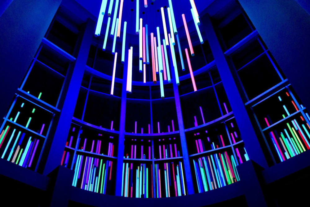 Beautiful light fixture in the foyer of Argon in Oklahoma City, Oklahoma