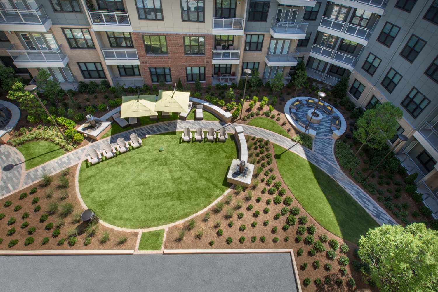 Aerial view of the community greenspace at Reserve Ballpark in Atlanta, Georgia