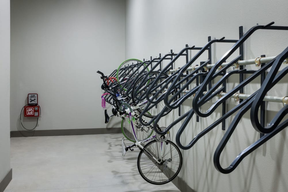 Community bike storage at Alma Hub 121 in McKinney, Texas