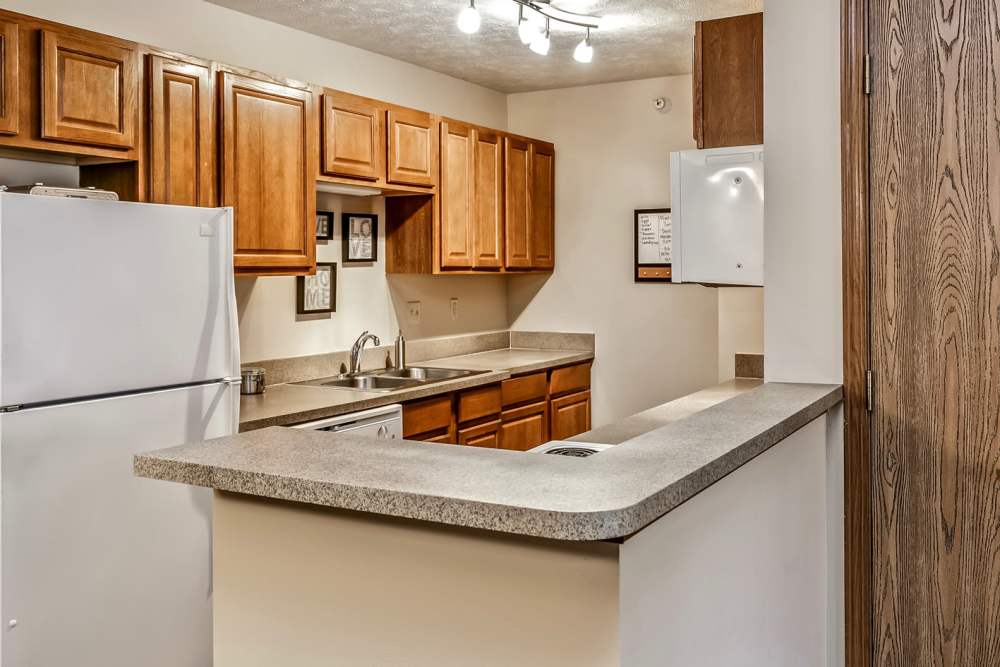 Kitchen with energy-efficient appliances at The Falgrove Apartments in Omaha, Nebraska