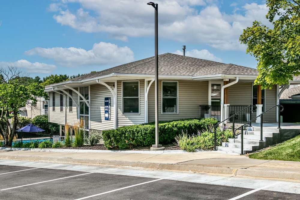Exterior of leasing office at The Falgrove Apartments in Omaha, Nebraska