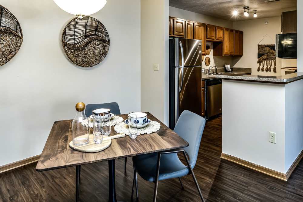 Dining area with close access to kitchen at The Falgrove Apartments in Omaha, Nebraska