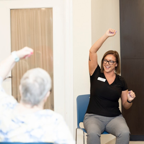 Armchair aerobics at The Westbury Senior Living in Columbia, Missouri