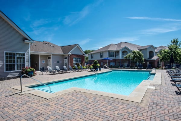 Sparkling swimming pool at Villas by the Lake in Jonesboro, Georgia