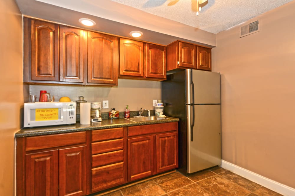 Community kitchen area at The Farrington Apartment Homes in Columbia, South Carolina