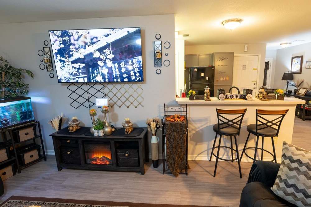 Open-concept of kitchen an living room at Bolivar Homes in Cleveland,Mississippi