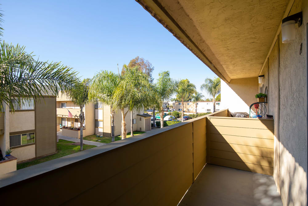 Rendering of a private balcony at Royal Village Apartments in San Diego, California