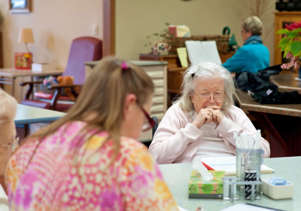 Residents having a good time about to play some games at Geneva Lake Manor in Lake Geneva, Wisconsin