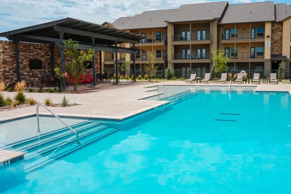 Resort-style swimming pool and pavilion at Anatole on MacArthur in Oklahoma City, Oklahoma