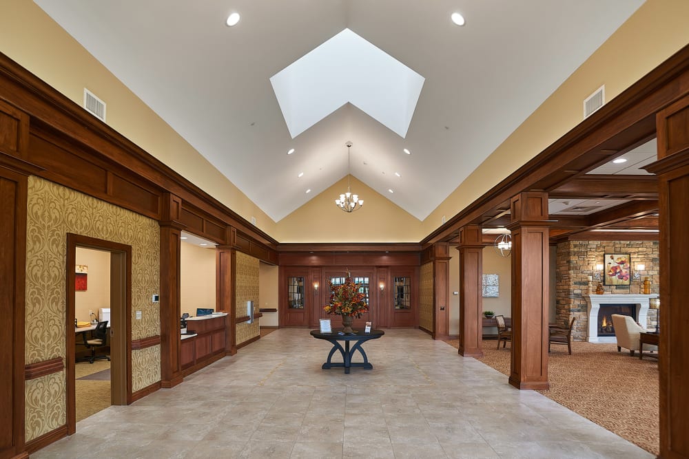 Elegant hallway with high ceilings at Windsor House at Canfield in Canfield, Ohio