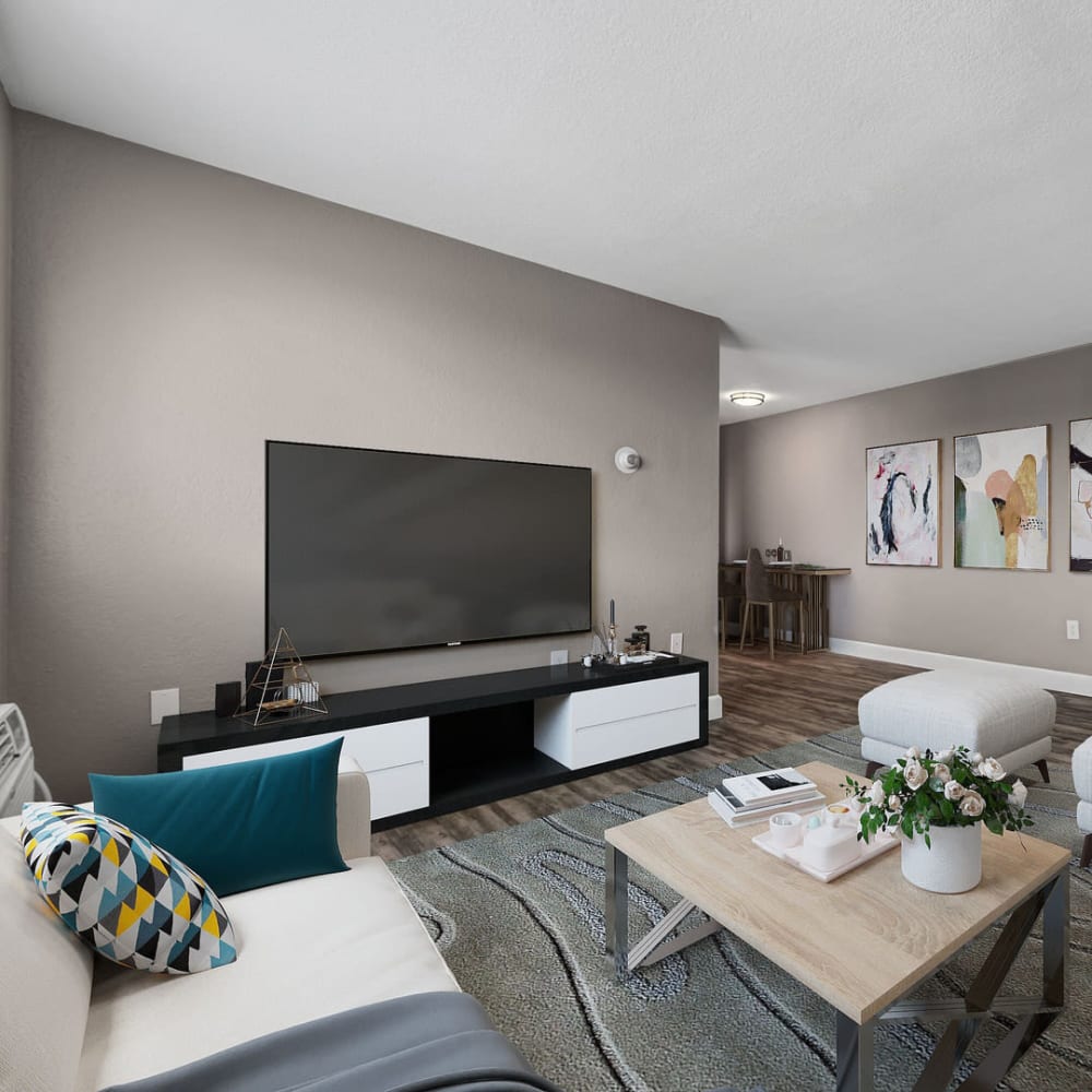 Coffee table in living room at Southglenn Place in Centennial, Colorado