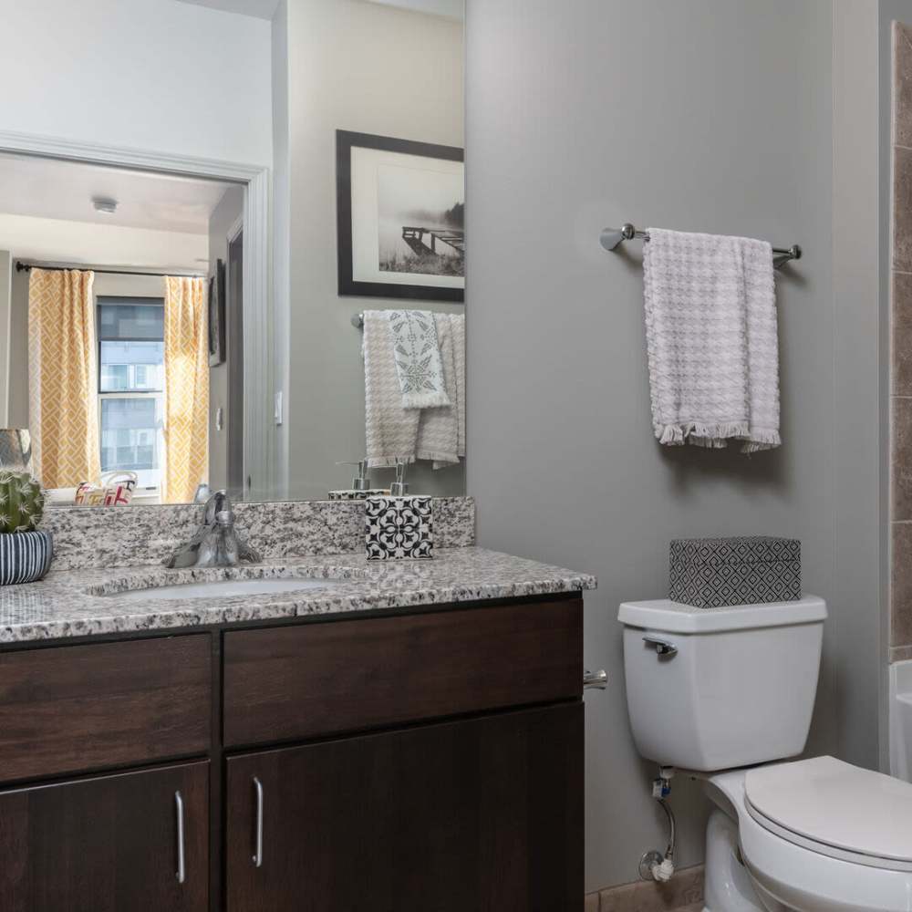 Bathroom with vanity unit at Current at The Banks in Cincinnati,Ohio