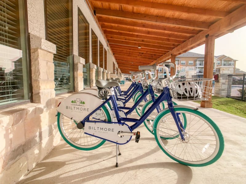 Community bicycle station at Biltmore at the Park in Pflugerville, Texas