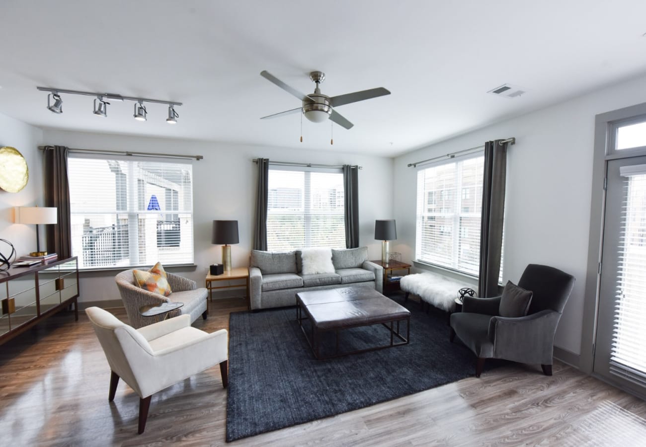 Modern living room at  Haven at Avalon in Alpharetta, Georgia