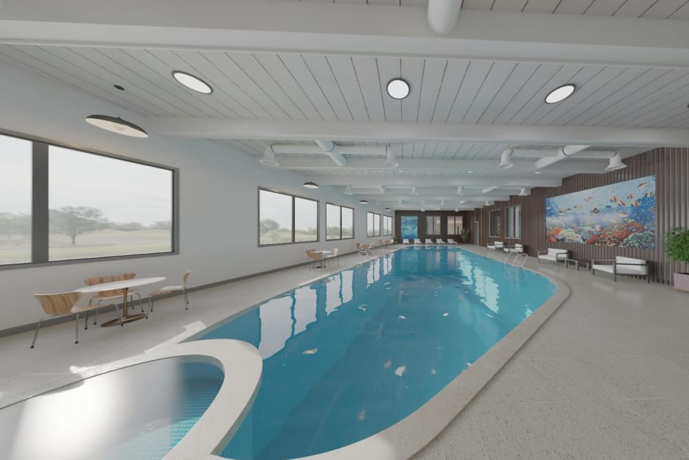 Rendering of pool and spa at Thea Apartments in Tacoma, Washington