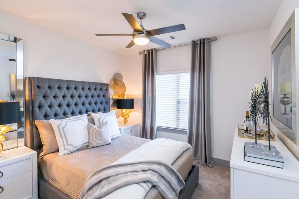 Model bedroom with ceiling fan at Argon in Oklahoma City, Oklahoma