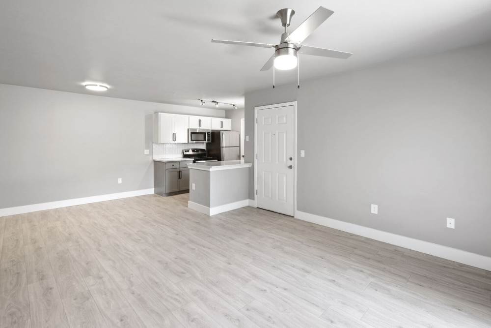 Open kitchen with wood flooring at Paseo Park in Glendale. AZ