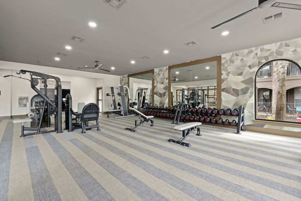 Fully-equipped fitness center at Florence in Houston, Texas