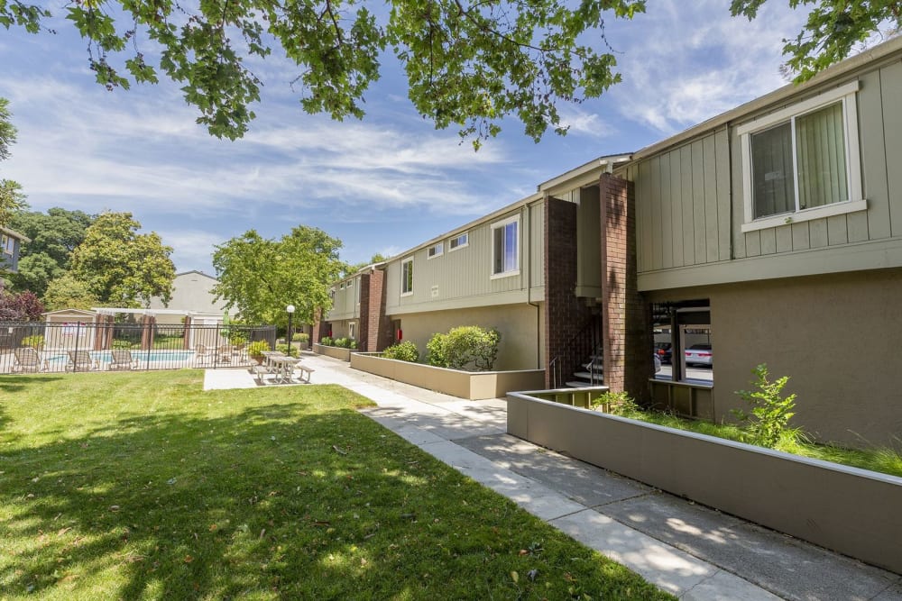 Green lawn outside of Castilian in Concord, California