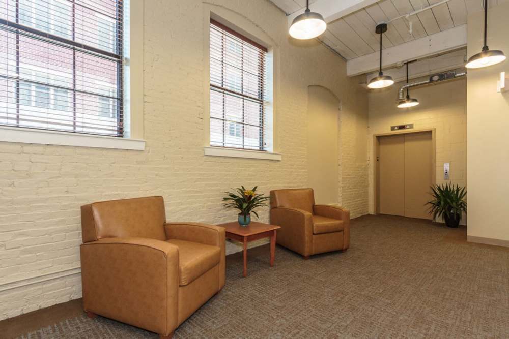 Lobby area at Pleasant Street Apartments in Beverly, Massachusetts