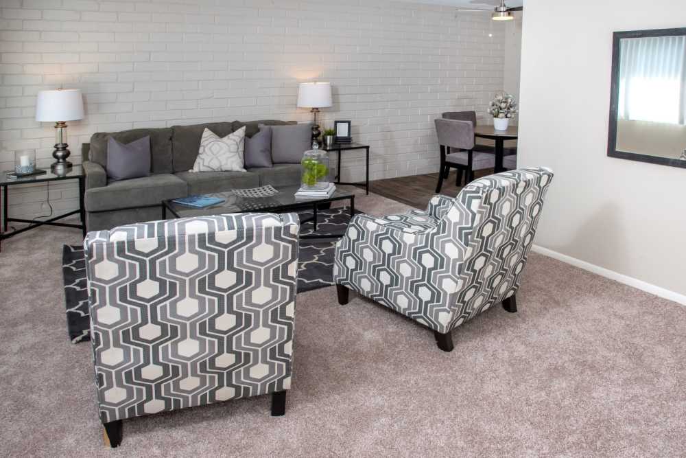 A view of the living room at Meadowview Apartments in Anoka, Minnesota