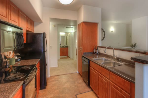 Modern kitchen in model home at The Reserve at Gilbert Towne Centre in Gilbert, Arizona