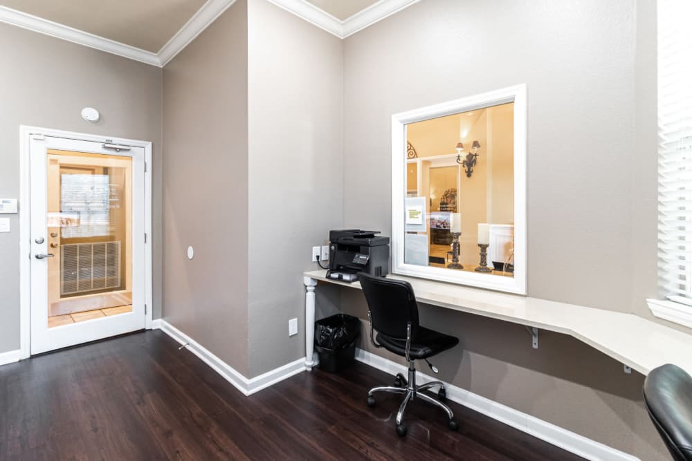 Private executive business center with access to printer/fax machine at Marquis of Carmel Valley in Charlotte, North Carolina