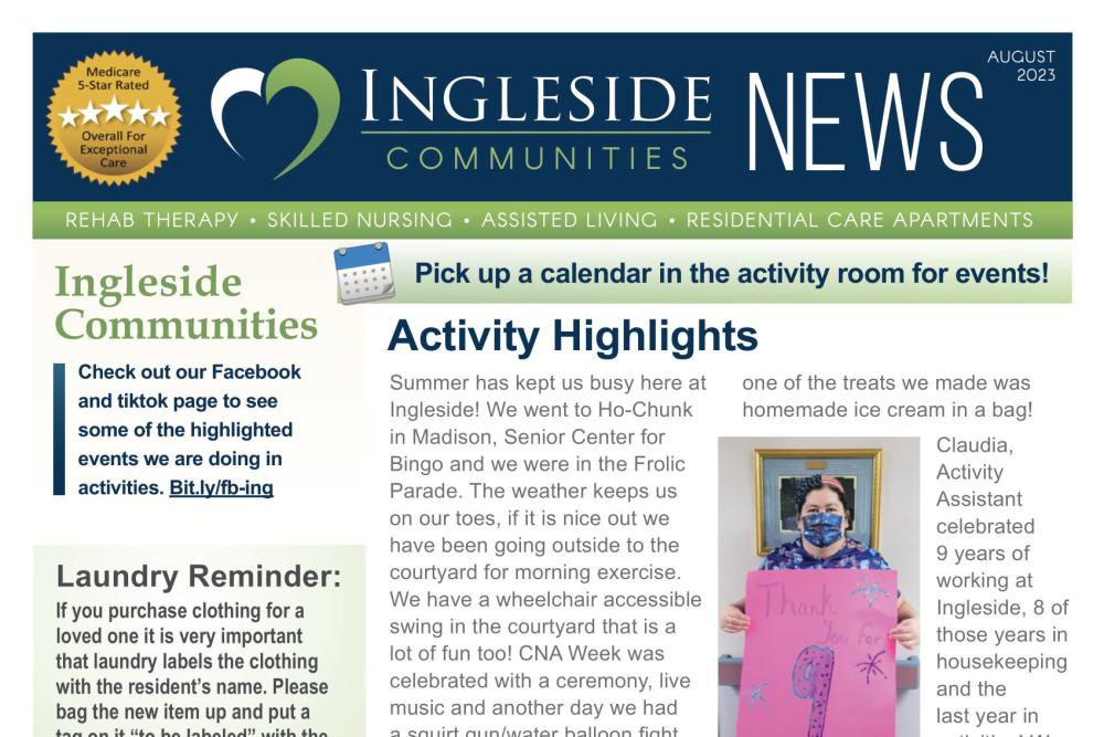 August 2023 Newsletter at Ingleside Communities in Mount Horeb, Wisconsin