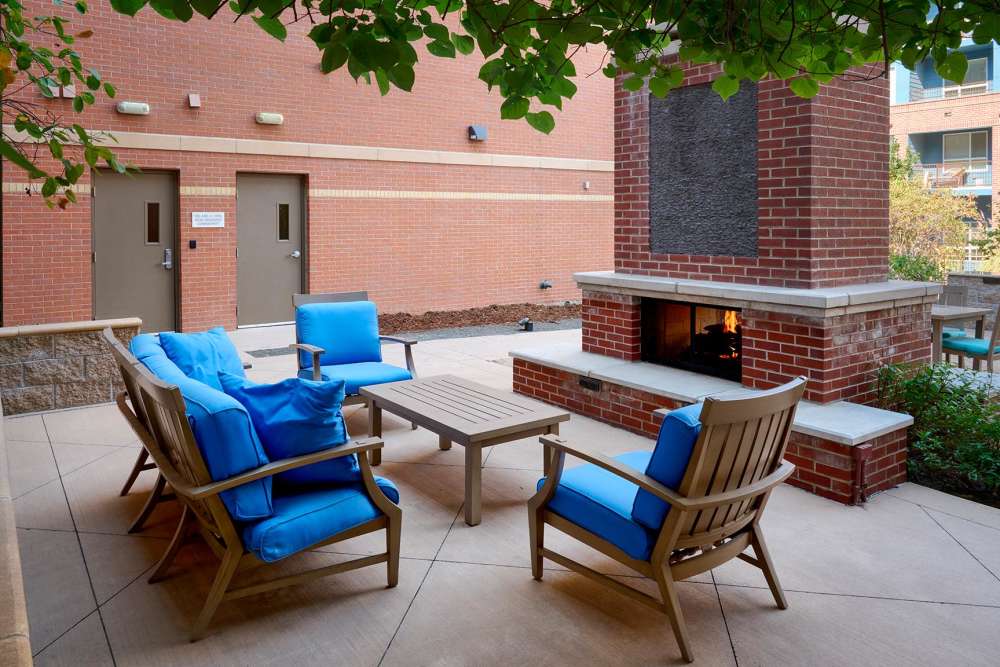 Exterior Common space near a firepit at Helios in Englewood, Colorado