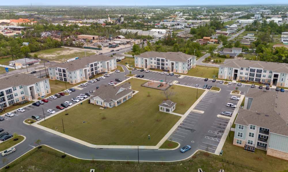 Aerial view of the neighborhood near The Park at Massalina in Panama City, Florida