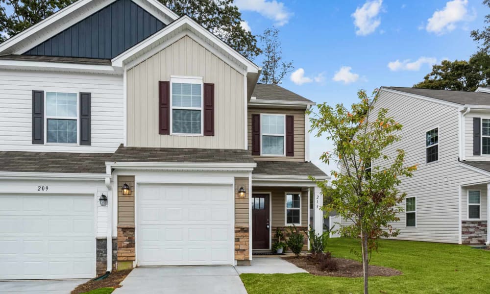 Exterior view of a model home at Lattitude34 Dillard Creek in Greer, South Carolina