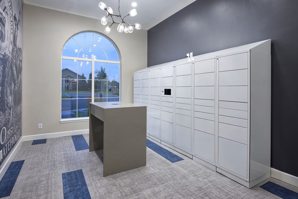 The convenient package room at Gateway Park Apartments in Denver, Colorado