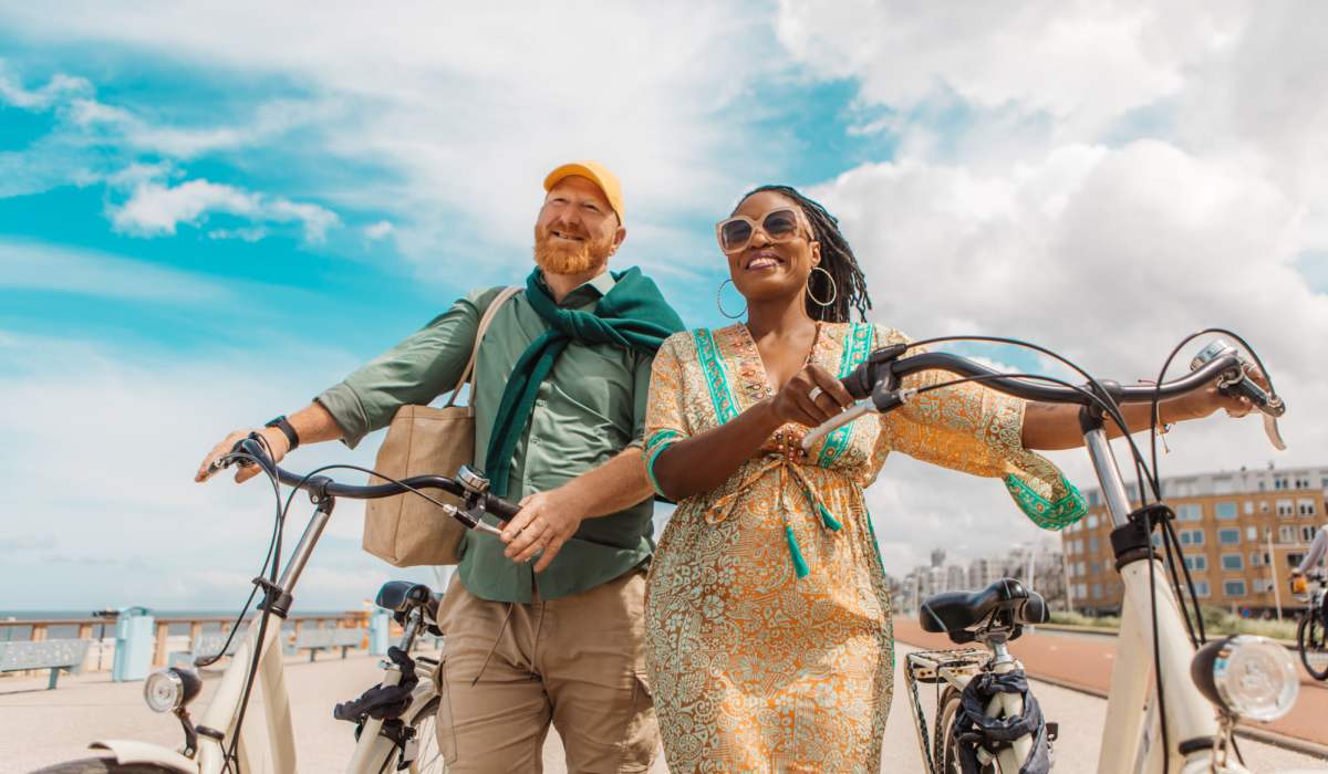 Resident couple going for a bike ride near Harmony in Las Vegas, Nevada