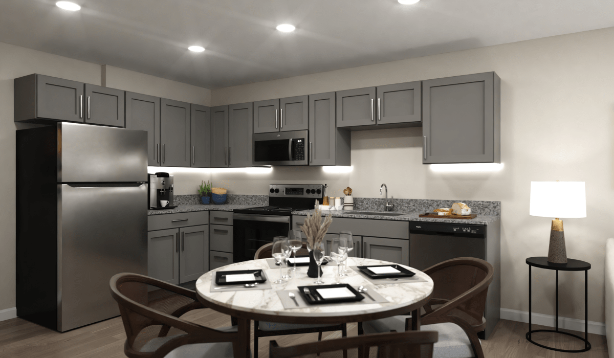 Kitchen with dining space at The Exchange at Spring Hill Station in Vienna, Virginia