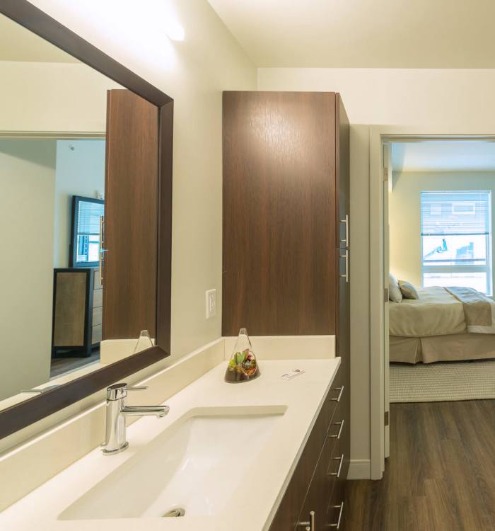 Bathroom with modern finishes at Midtown Park in Wilmington, Delaware