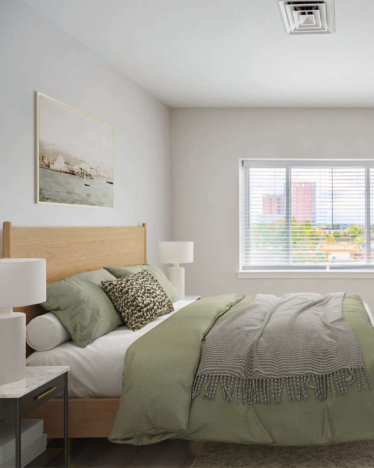 A bedroom at The Residences at Justison Landing in Wilmington, Delaware