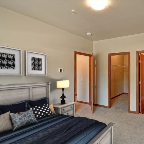 Model bedroom at Courtyard 465 Apartments in Wenatchee, Washington