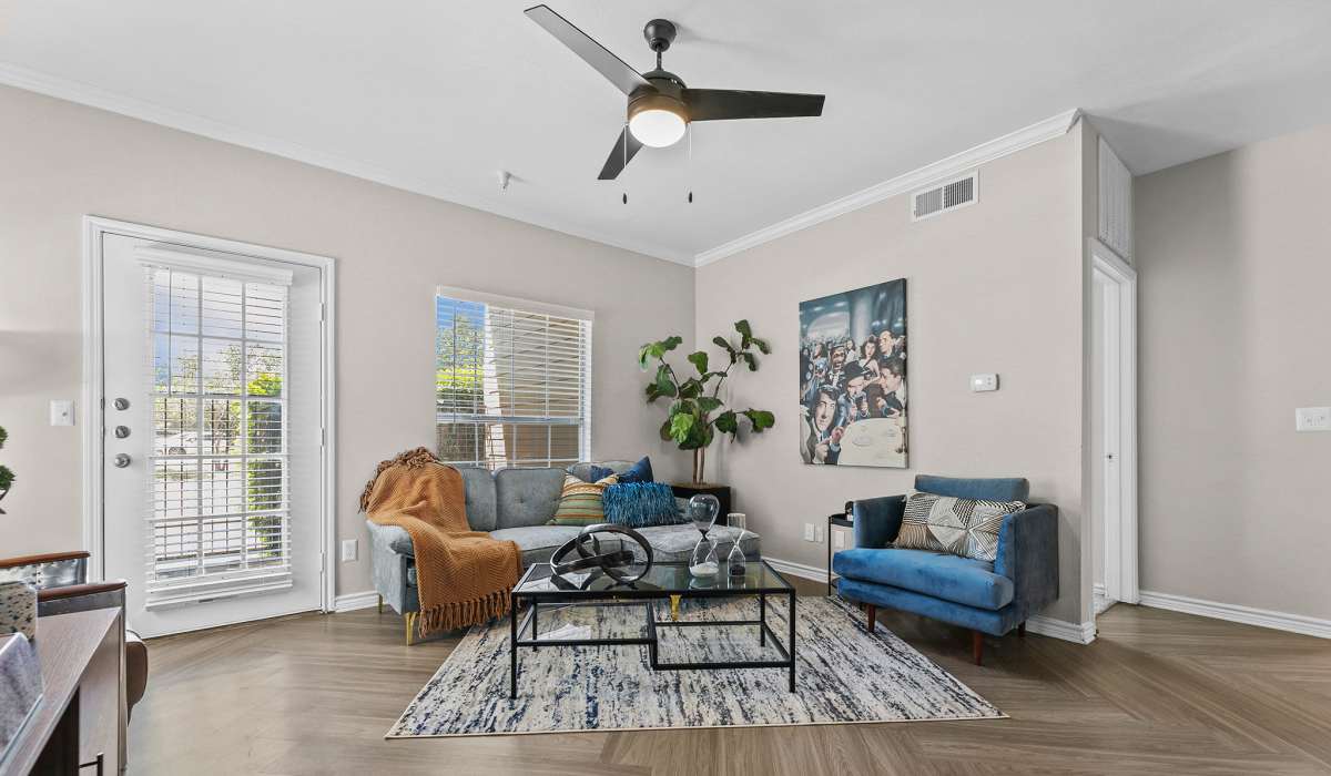 Cozy living room at Station 3700 in Euless, Texas