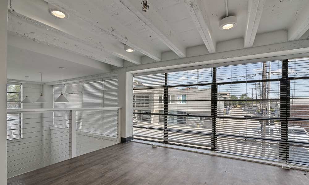 Living room of an apartment at The Lofts at the Municipal in Lafayette, Louisiana