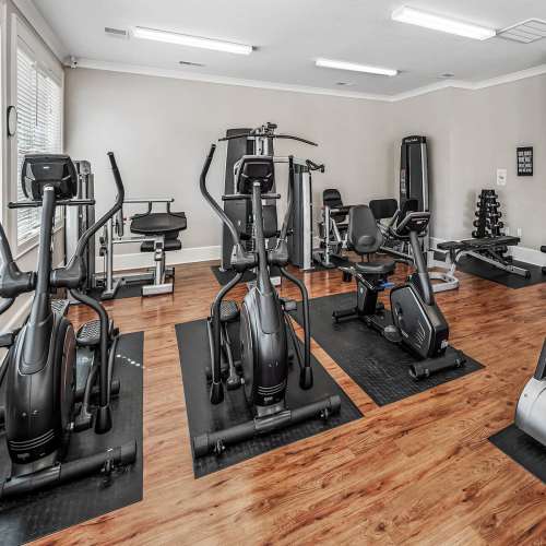 Fully equipped fitness center at Avalon At Sweeten Creek in Arden, North Carolina