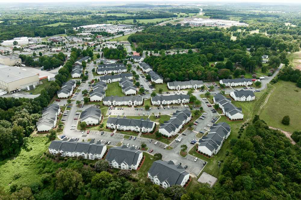 Drone shot of community view at Cloisters of Concord in Concord, North Carolina