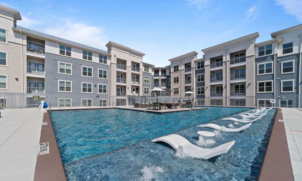 Resort-style swimming pool at Main and Mill in Lewisville,Texas