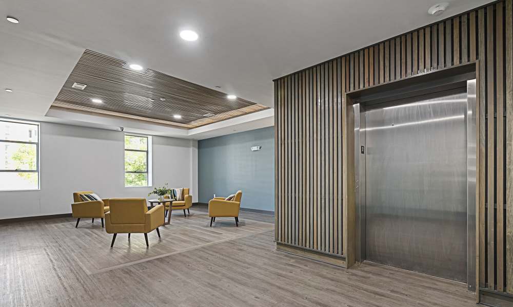 Apartment community seating space at The Lofts at the Municipal in Lafayette, Louisiana